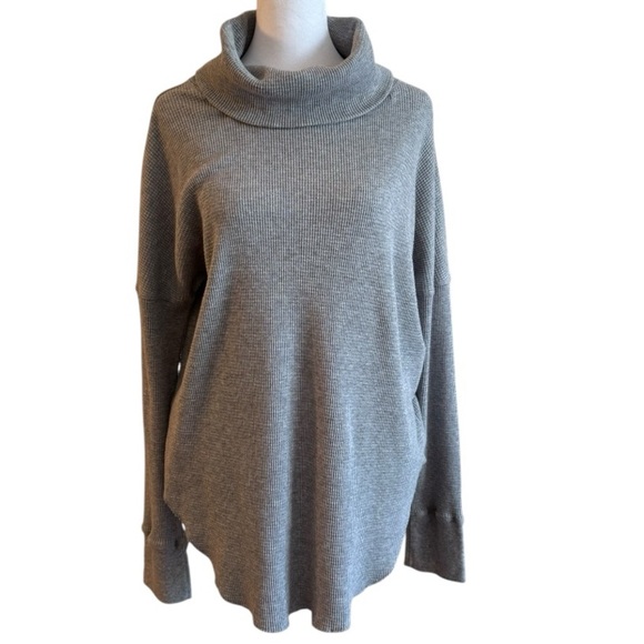 The Group Babaton Gray Waffle Knit Funnel Neck Sweater Tunic M Minimalist Cozy - Picture 1 of 8